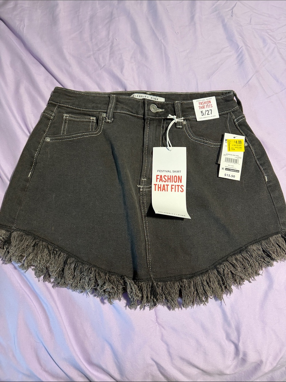 Celebrity Pink Black Fringed Denim Skort